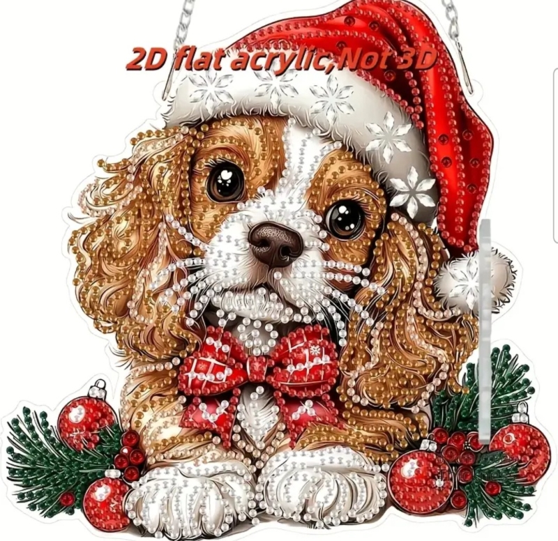 Diamond painting -  kerst hond - raamhanger