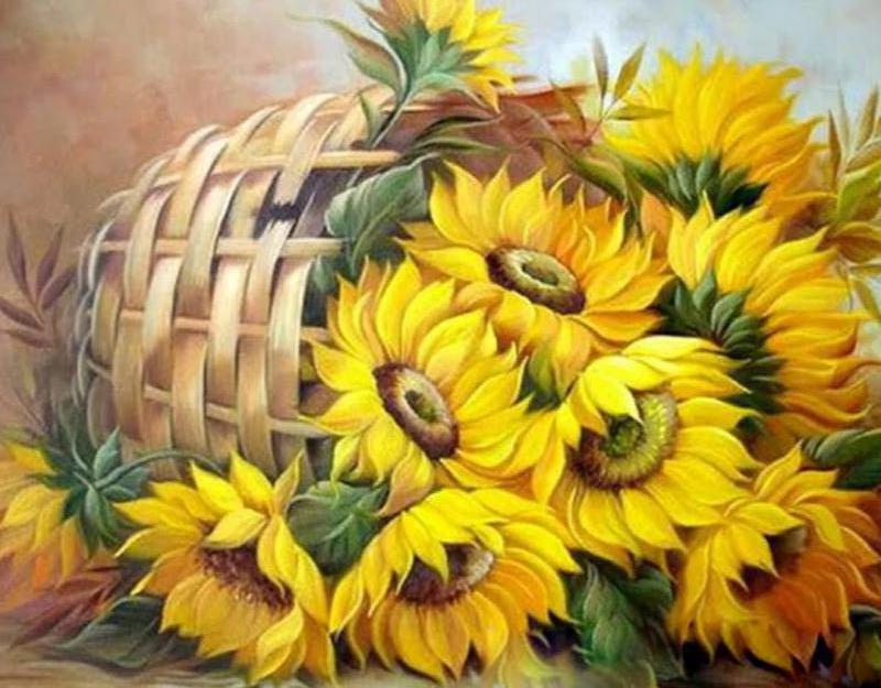Schilderen op nr - zonnebloemen in mand / 40x50 cm
