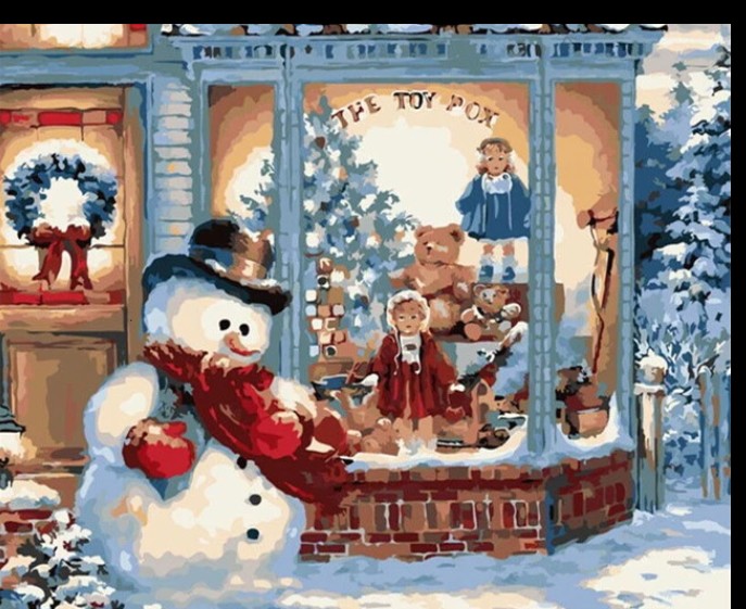 Schilderen op nr- kerst..sneeuwpop bij etalage