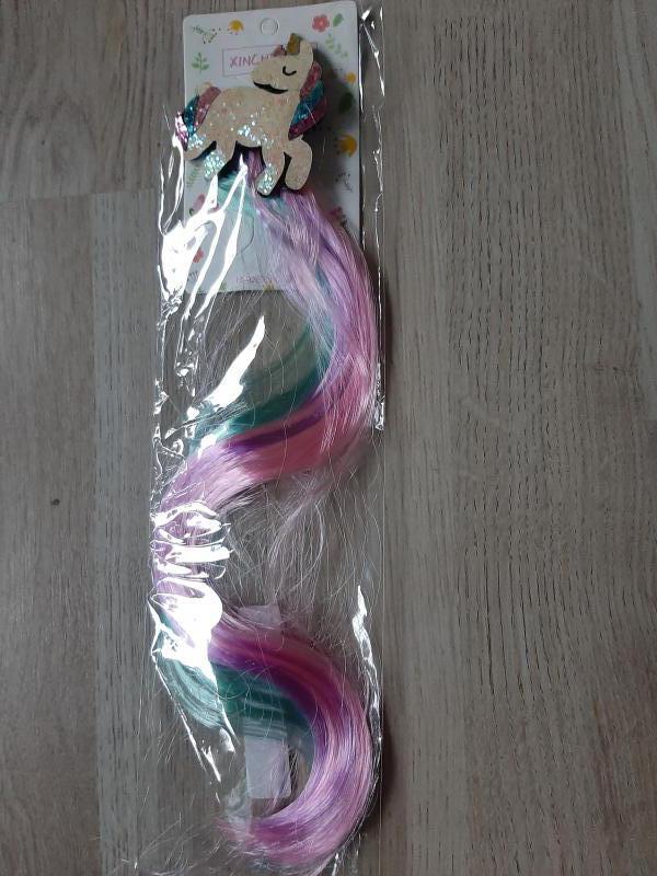 haarset  met Gekleurde haarplukken en unicorn clip