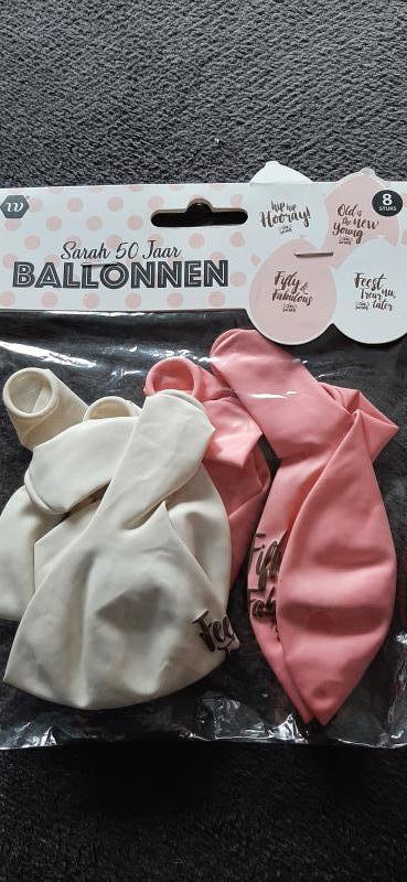 ballonnen/ roze en wit/ sarah 50 jaar / 8 stuks 25 cm