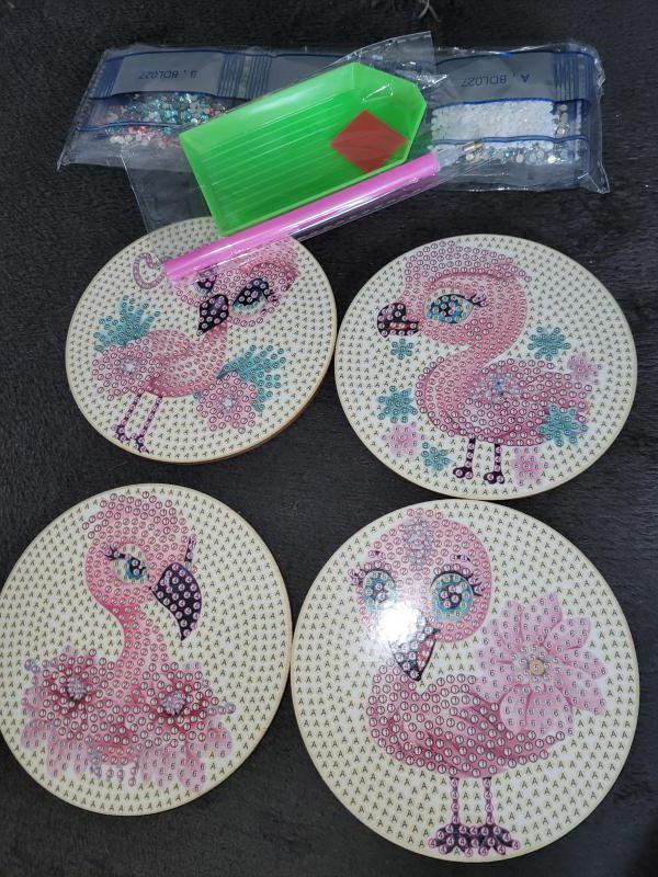 Diamond painting- onderzetters  4 x Flamingo