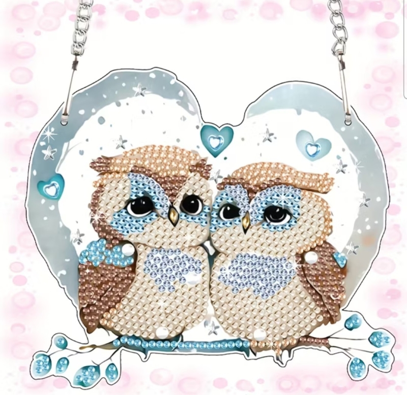 Uilen in hart -  raamhanger  - Diamond painting