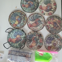 8  Onderzetters Diamond painting  -kippen hanen