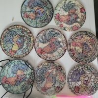 8  Onderzetters Diamond painting  -kippen hanen