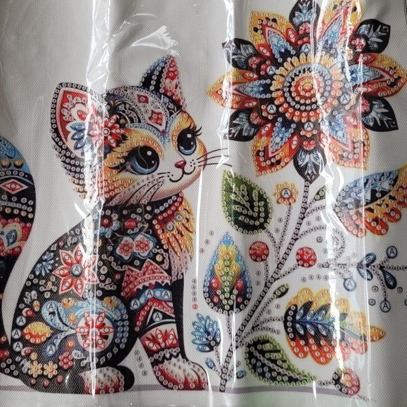 D .P. kat / poes met bloem  / canvasdoek