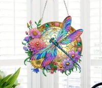 Raamhanger Diamond p. libelle met bloemen