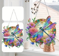 Raamhanger Diamond p. libelle met bloemen