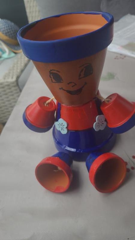 Bloempot pop - blauw rood