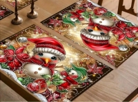 Placemat/ kleedje: sneeuwpop- geweven stof
