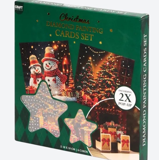 6 kerstkaarten - Diamond painting  +popup groen