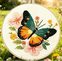 Borduur set -doek met vlinder 32x32 cm